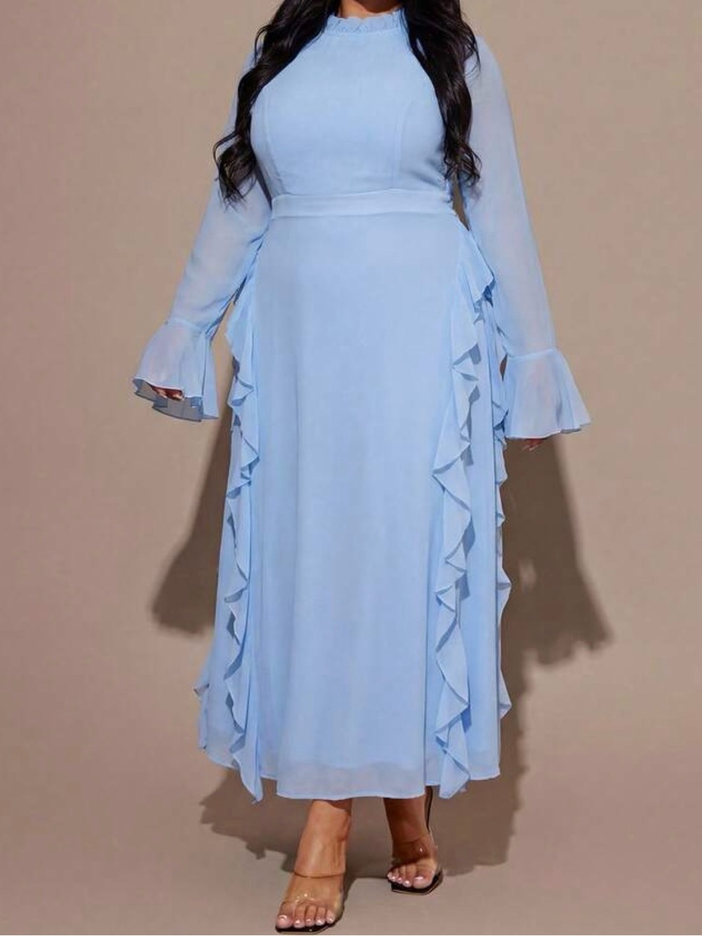 Sky Blue Ruffle Long Sleeve Maxi Dress 12 - Picture 6 of 6
